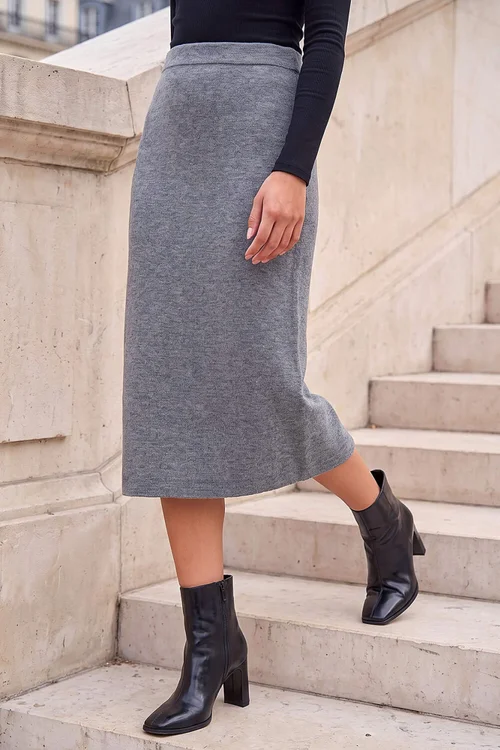 Roman Grey Petite Knitted Midi Skirt - 8 Image 1