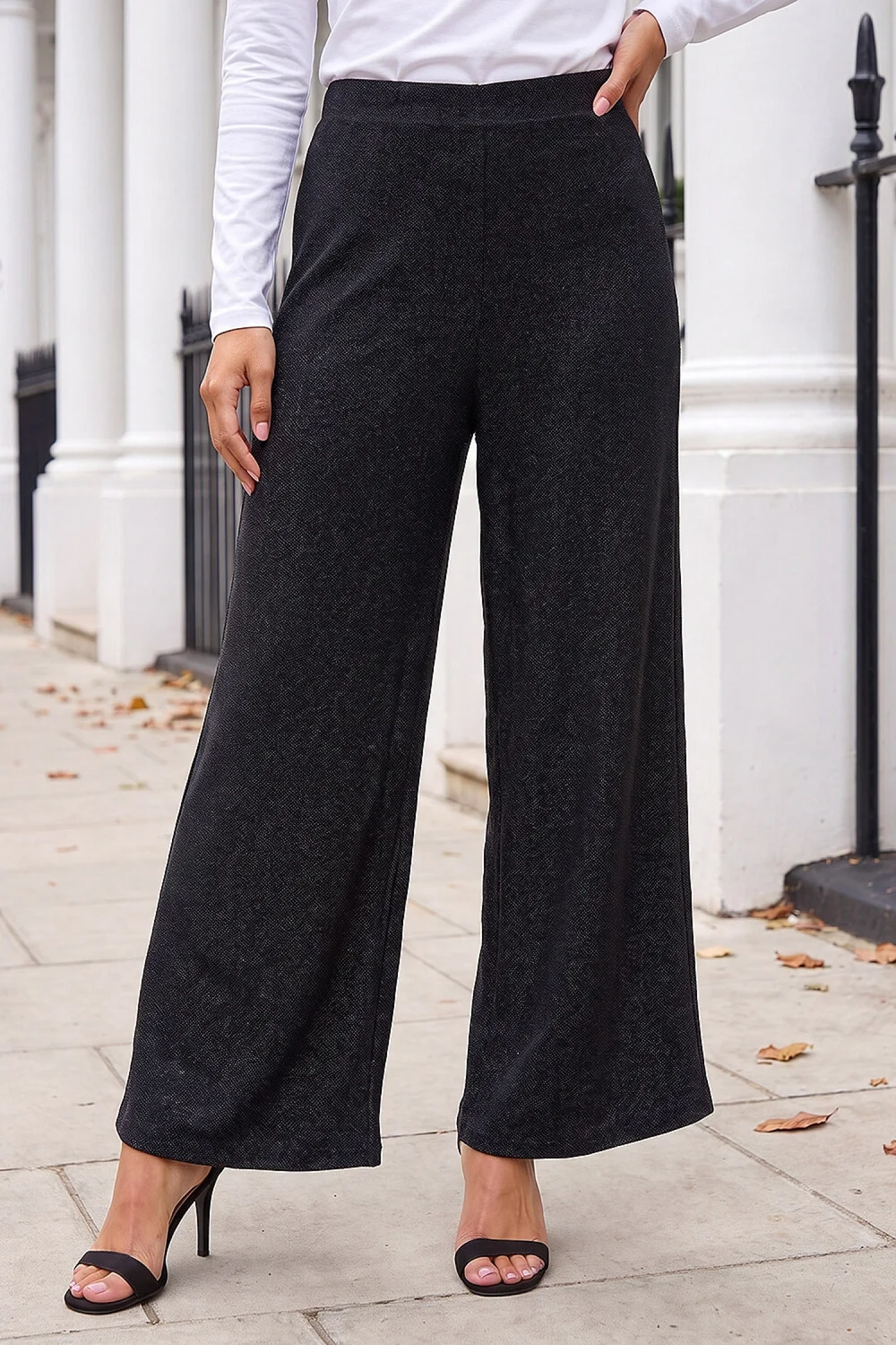 Roman Black Petite Shimmer Stretch Trousers - 14 Image 1