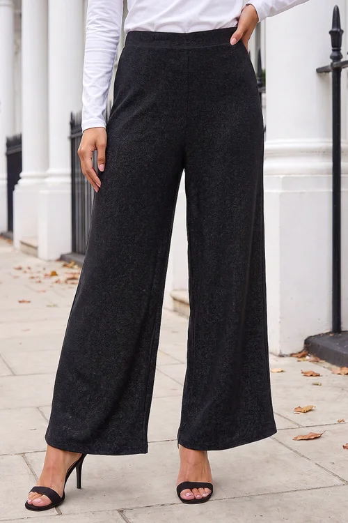 Roman Black Petite Shimmer Stretch Trousers - 14 Image 1