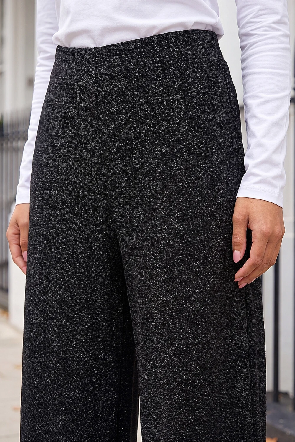 Roman Black Petite Shimmer Stretch Trousers - 14 Image 4