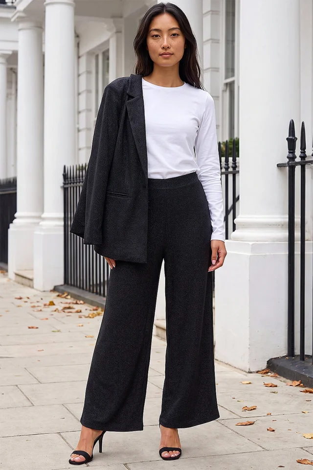 Roman Black Petite Shimmer Stretch Trousers