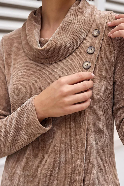 Roman Camel Chenille Cowl Neck Tunic Top - 12 Image 4