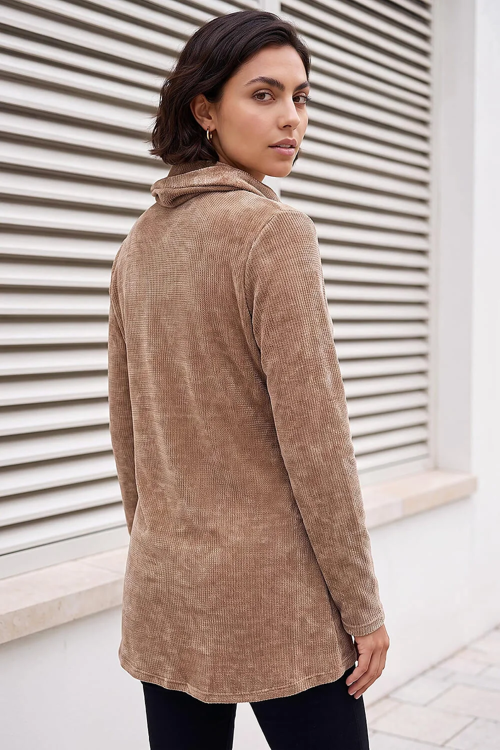 Roman Camel Chenille Cowl Neck Tunic Top - 12 Image 3