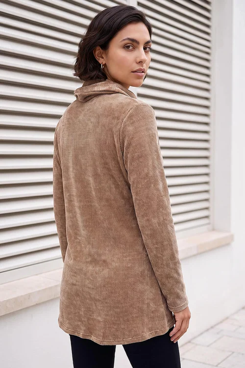 Roman Camel Chenille Cowl Neck Tunic Top - 12 Image 3