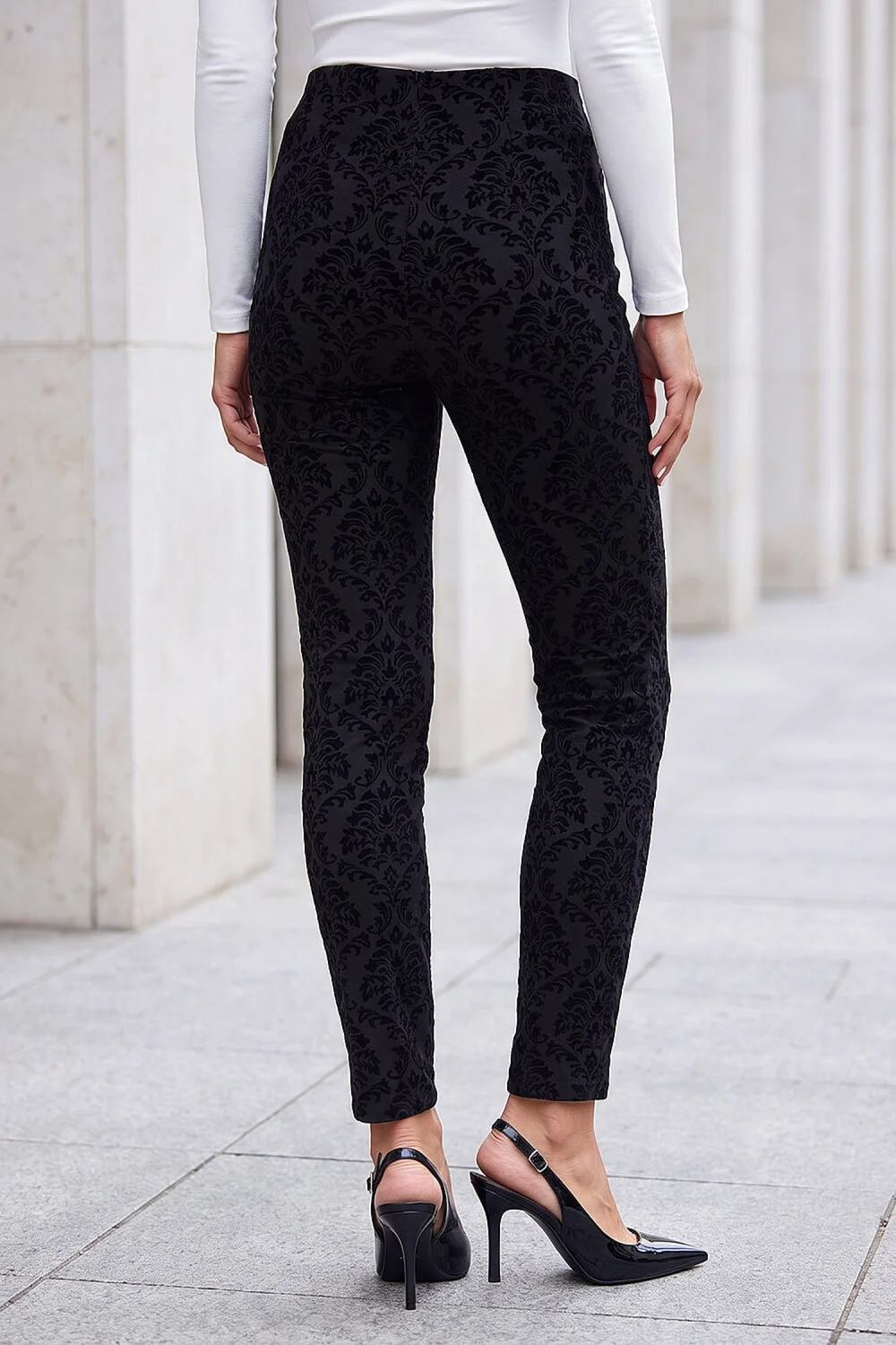 Roman Black Flocked Bengaline Trousers - 12 Image 3