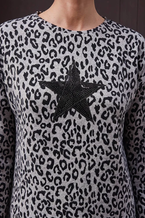Roman Black Sequin Star Animal Print Top - 16 Image 4