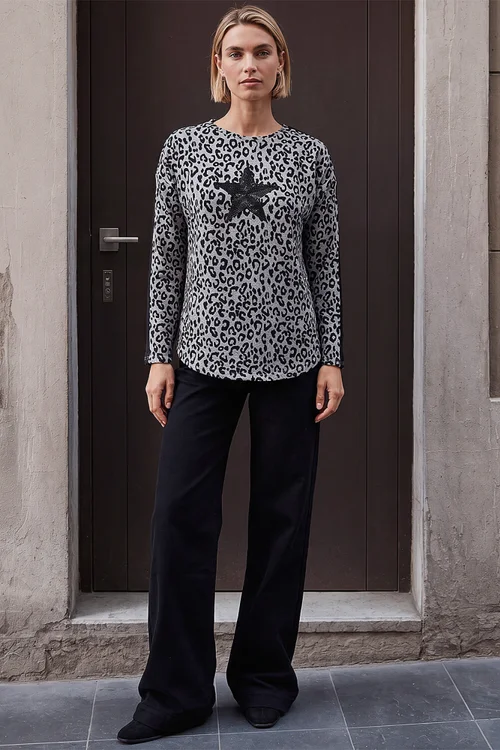Roman Black Sequin Star Animal Print Top - 16 Image 2