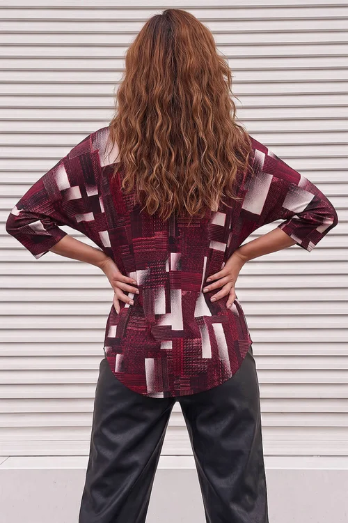 Roman Red Geometric Puff Print Zip Top - 10 Image 3