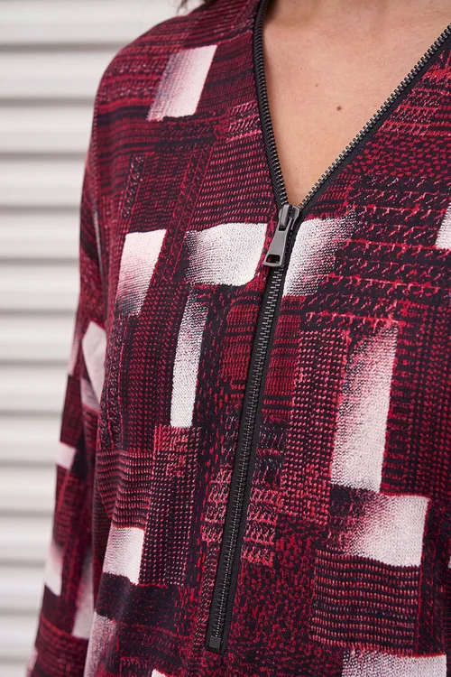 Roman Red Geometric Puff Print Zip Top - 10 Image 4