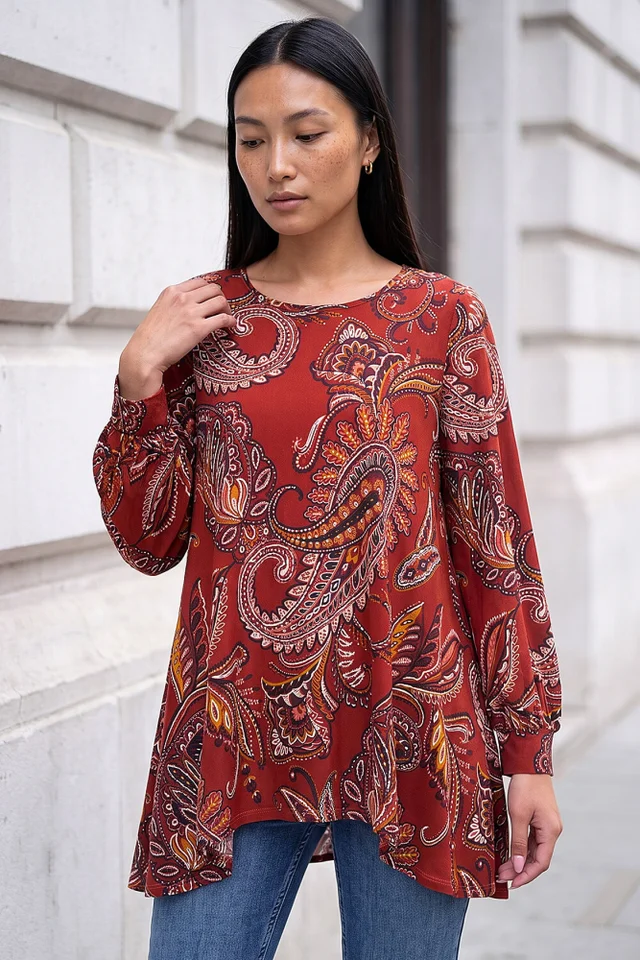 Roman Rust Paisley Tunic Top