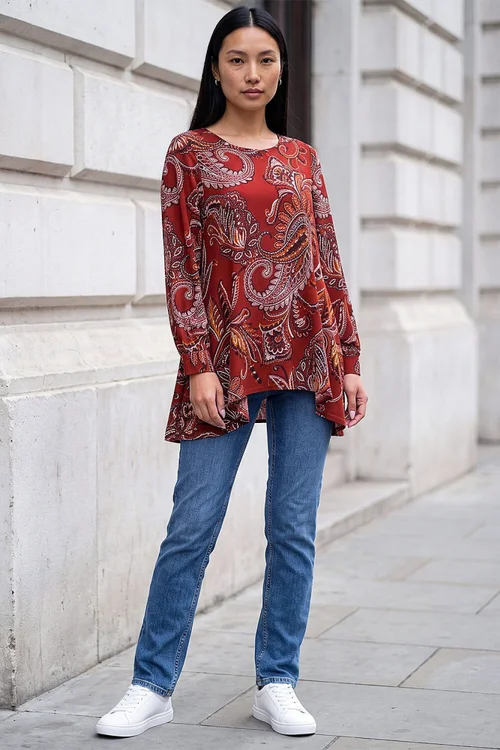 Roman Rust Paisley Tunic Top - 20 Image 2