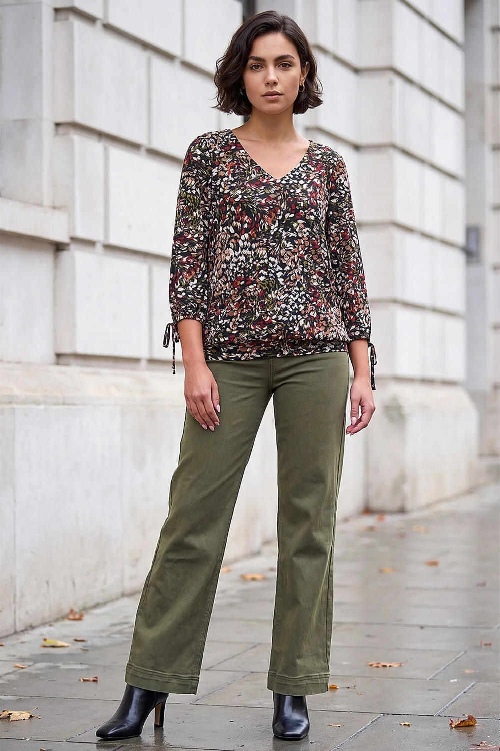Roman Khaki Puff Print Bubble Top - 16 Image 2
