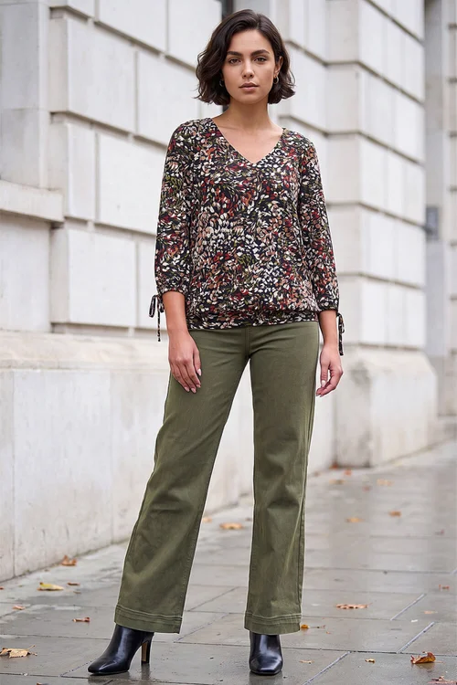 Roman Khaki Puff Print Bubble Top - 16 Image 2