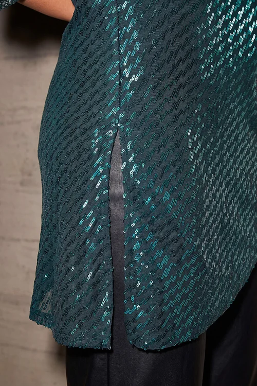 Roman Forest Sequin Asymmetric Hem Top - 10 Image 4