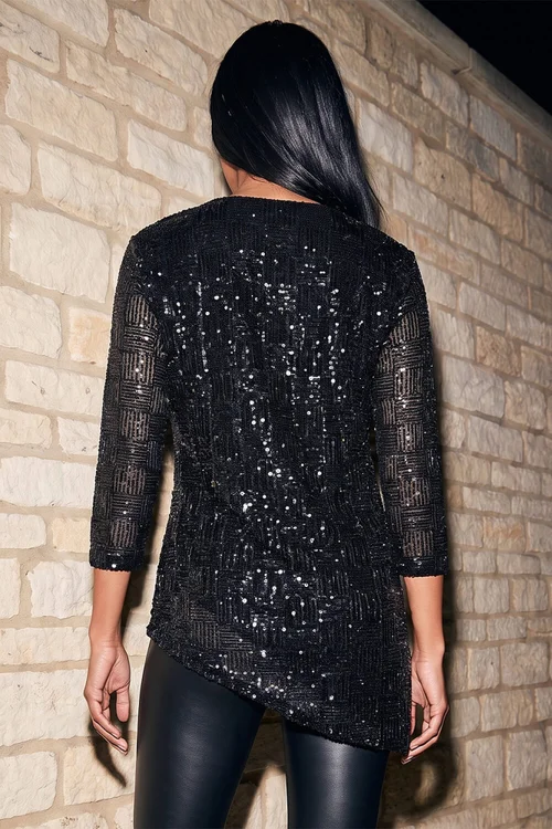 Roman Black Sequin Asymmetric Hem Top - 10 Image 3