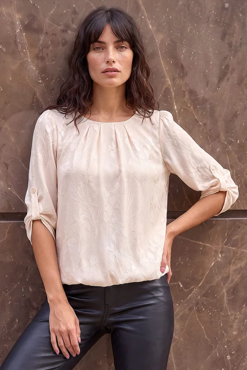 Roman Ivory Jacquard Textured Bubble Hem Top - 16 Image 1