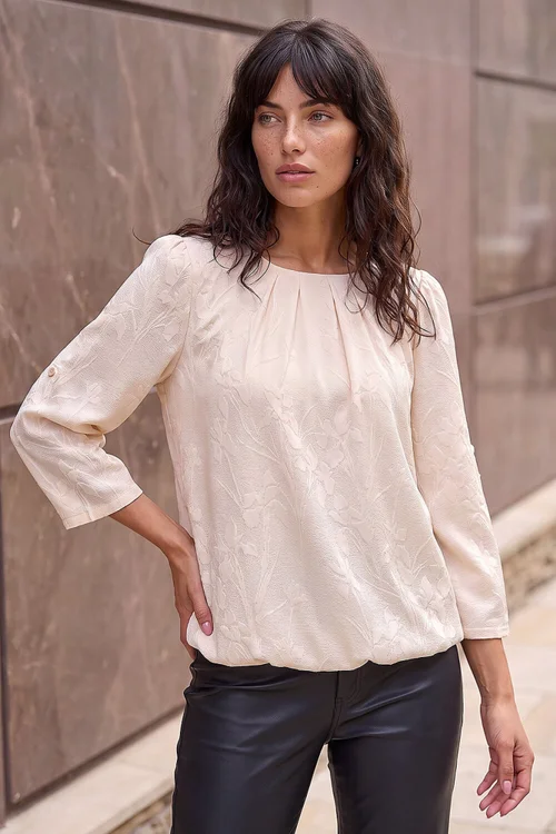 Roman Ivory Jacquard Textured Bubble Hem Top - 16 Image 2