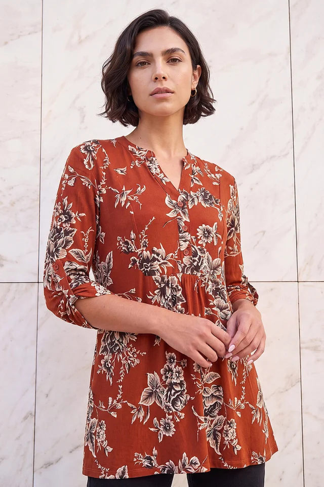 Roman Rust Puff Print Tunic Shirt