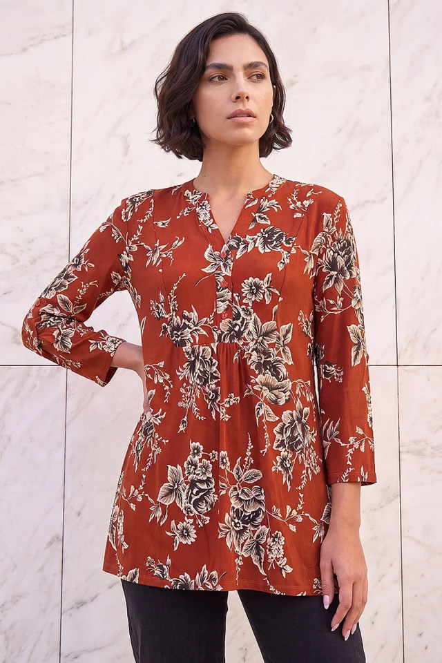 Roman Rust Puff Print Tunic Shirt