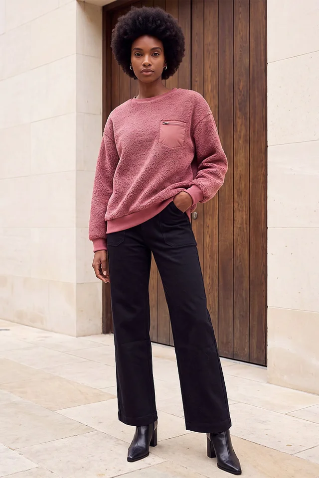 Roman Rose Pocket Fluffy Sweatshirt