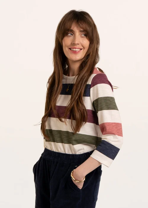 Brakeburn Multi Lulworth Multi Colour Stripe 3/4 Sleeve T-Shirt - 10 Image 3