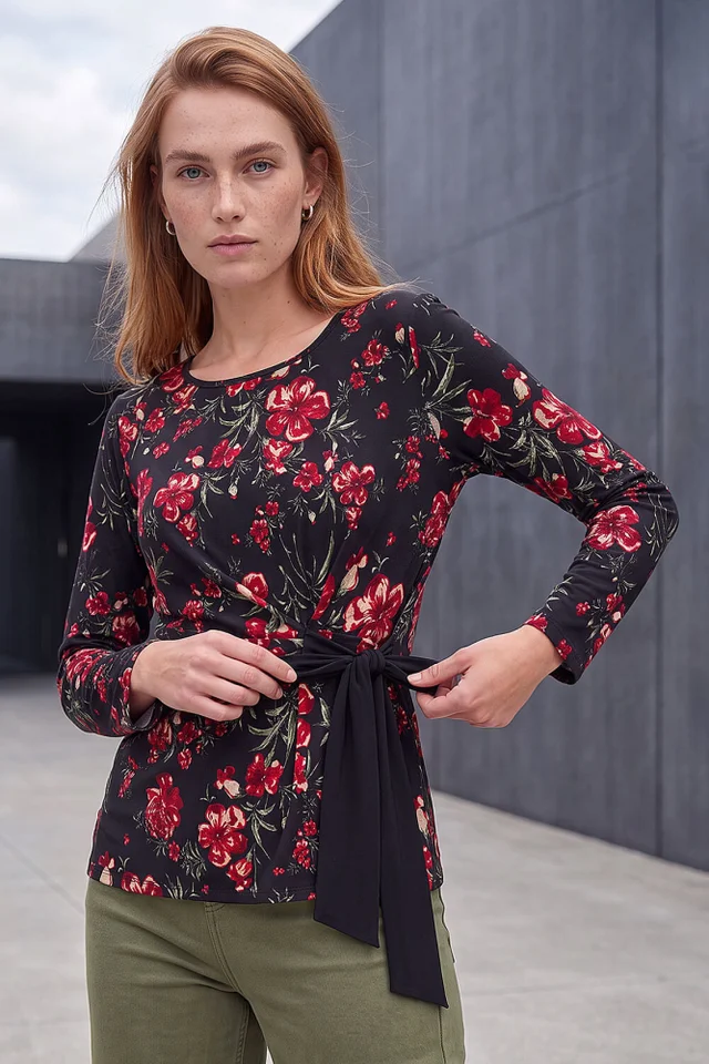 Roman Red Side Tie Floral Top