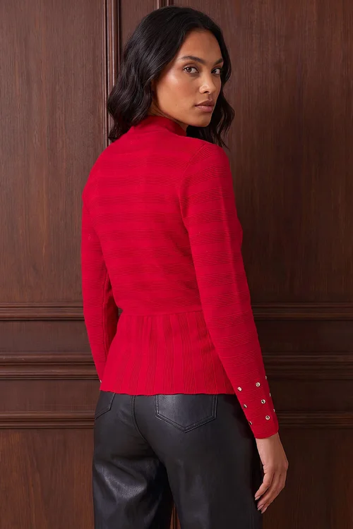 Roman Red Studded Peplum Knit Top - 18 Image 3