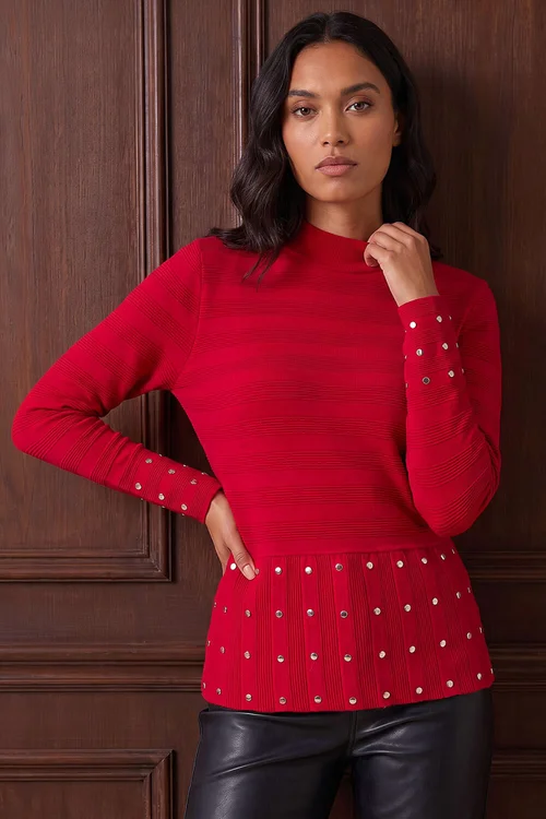 Roman Red Studded Peplum Knit Top - 18 Image 1
