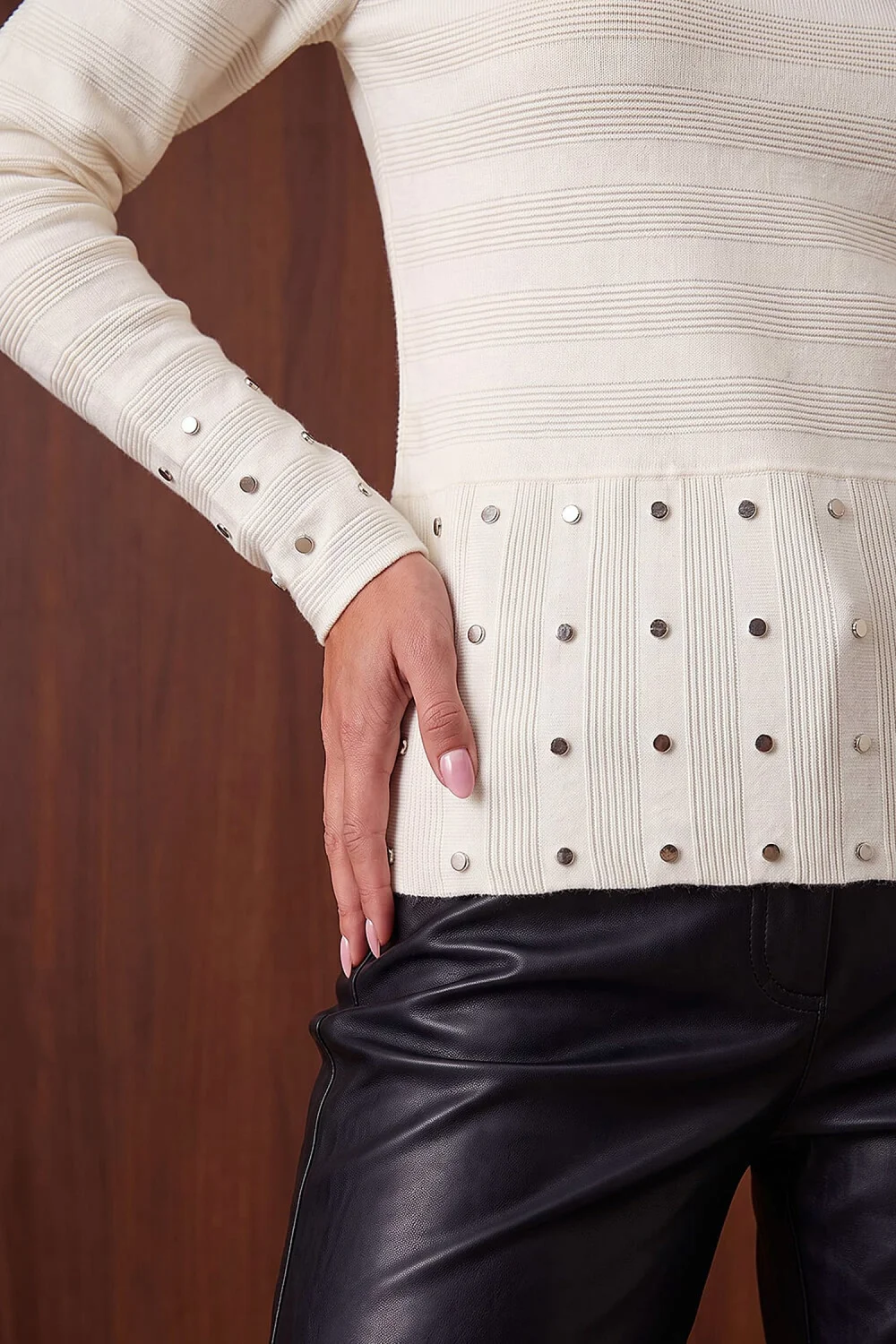 Roman Ivory Studded Peplum Knit Top - 20 Image 4