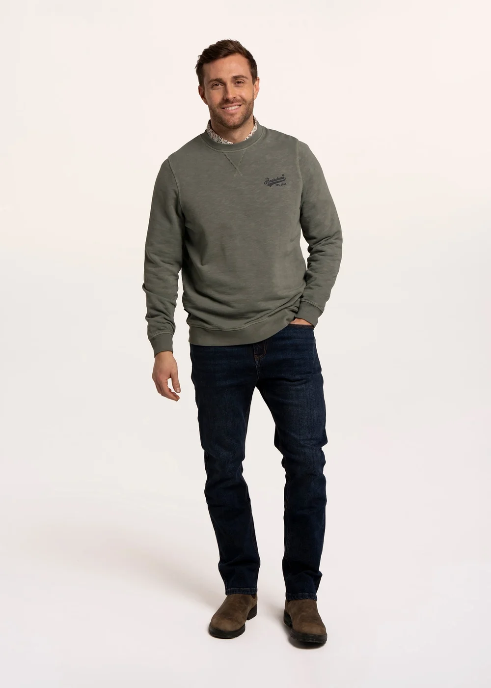 Brakeburn Green Aldridge Garment Dyed Crew Sweat - 2XL Image 5