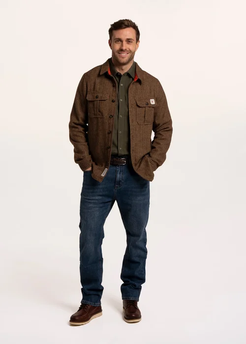 Brakeburn Brown Farringdon Herringbone Over Shirt - S Image 1