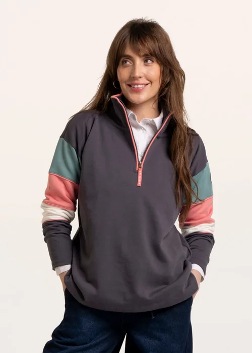 Brakeburn Navy Wilverley Colour Block Sleeve 1/4 Zip Sweatshirt - 10 Image 1