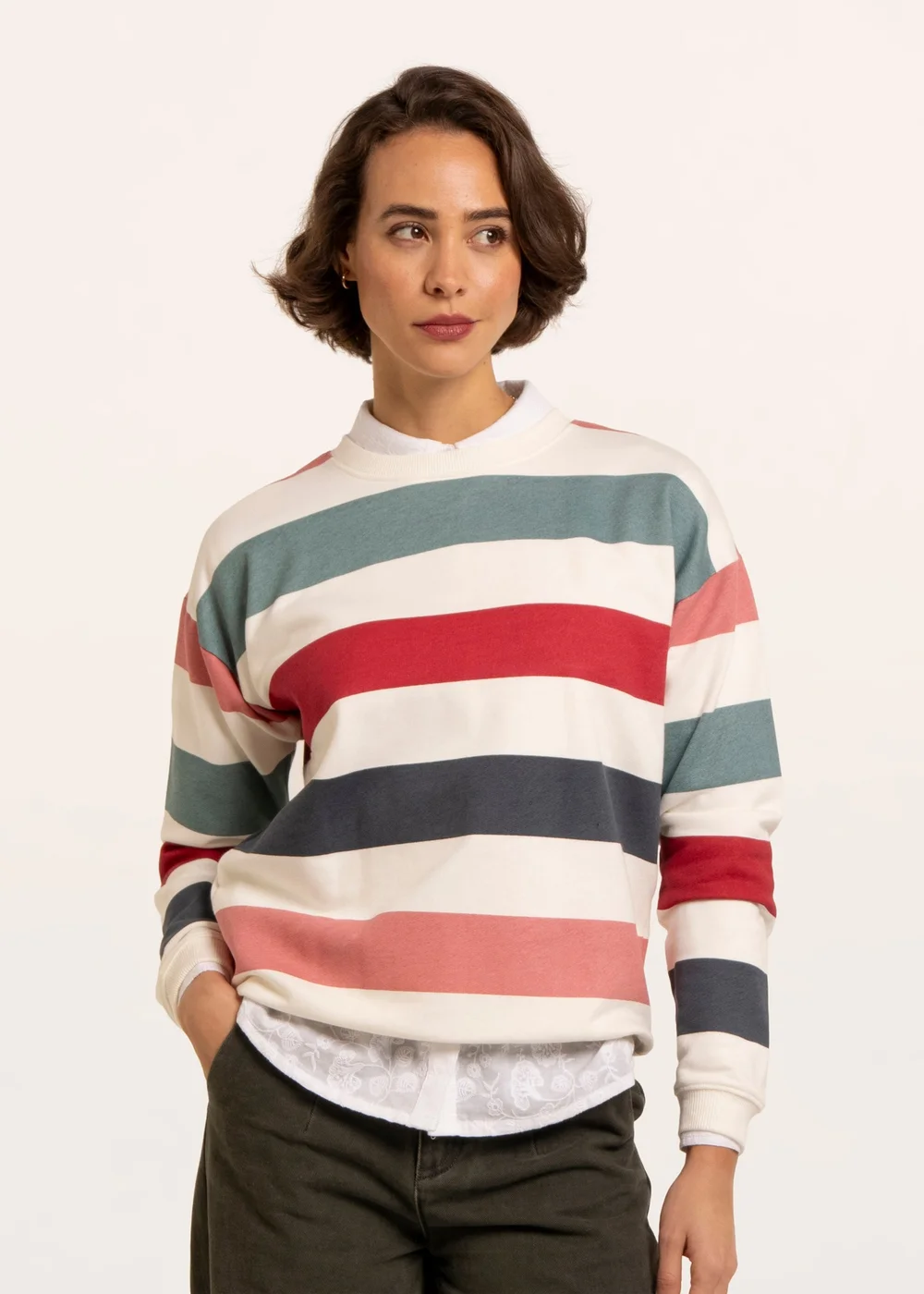 Brakeburn Multi Rockford Striped Drop Shoulder Crew Neck Sweatshirt - 16 Image 1