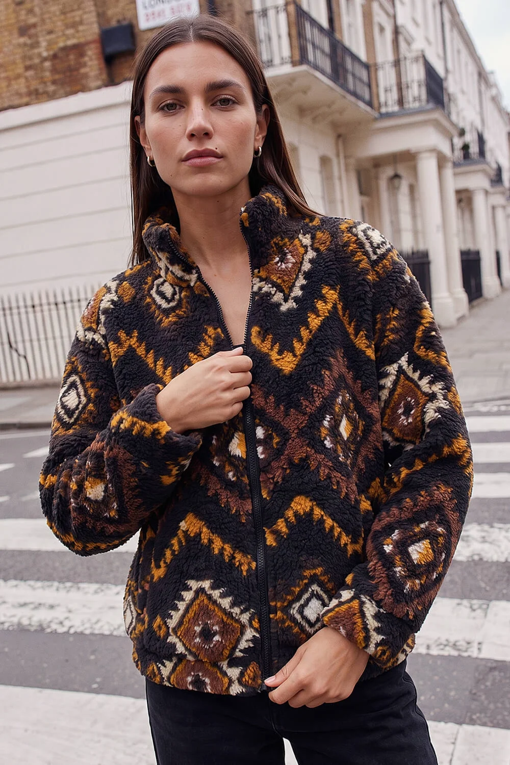 Roman Black Aztec Zip Fleece Jacket - 12 Image 2
