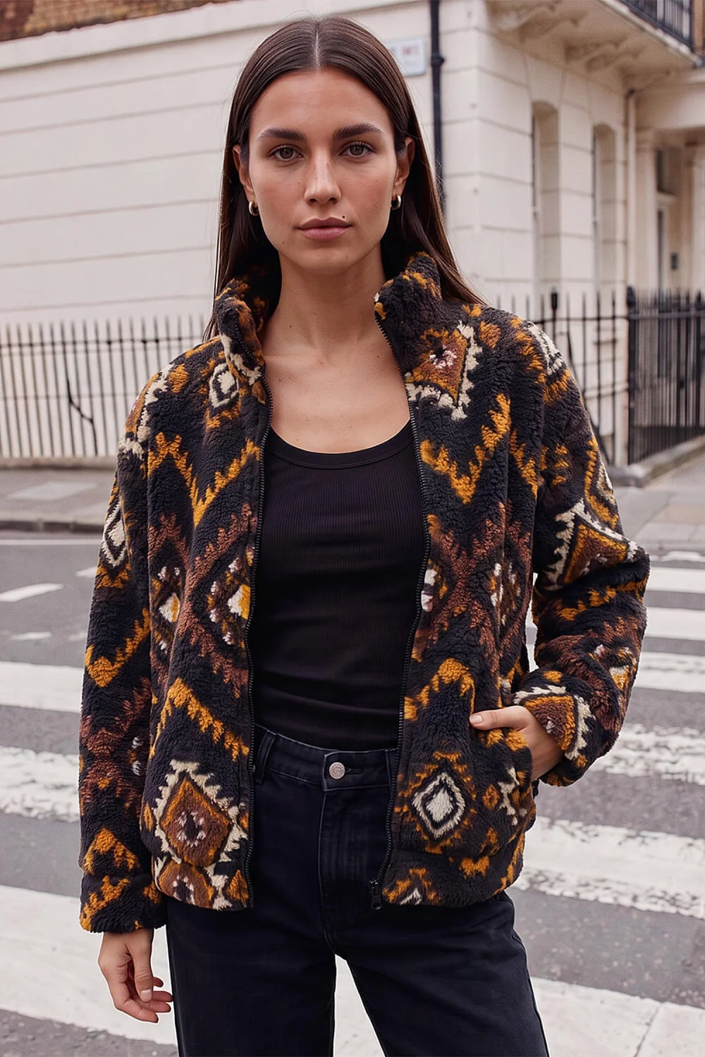 Roman Black Aztec Zip Fleece Jacket - 12 Image 1