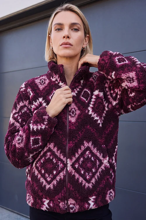 Roman Wine Aztec Zip Fleece Jacket - 18 Image 1