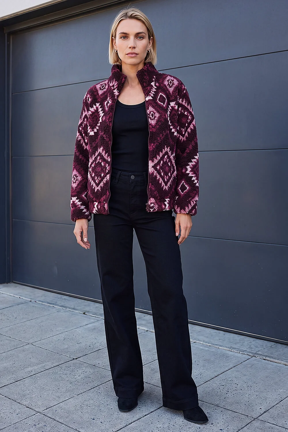 Roman Wine Aztec Zip Fleece Jacket - 18 Image 3