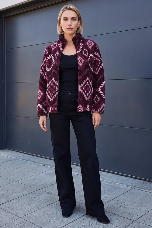 Roman Wine Aztec Zip Fleece Jacket - 18 Image 3