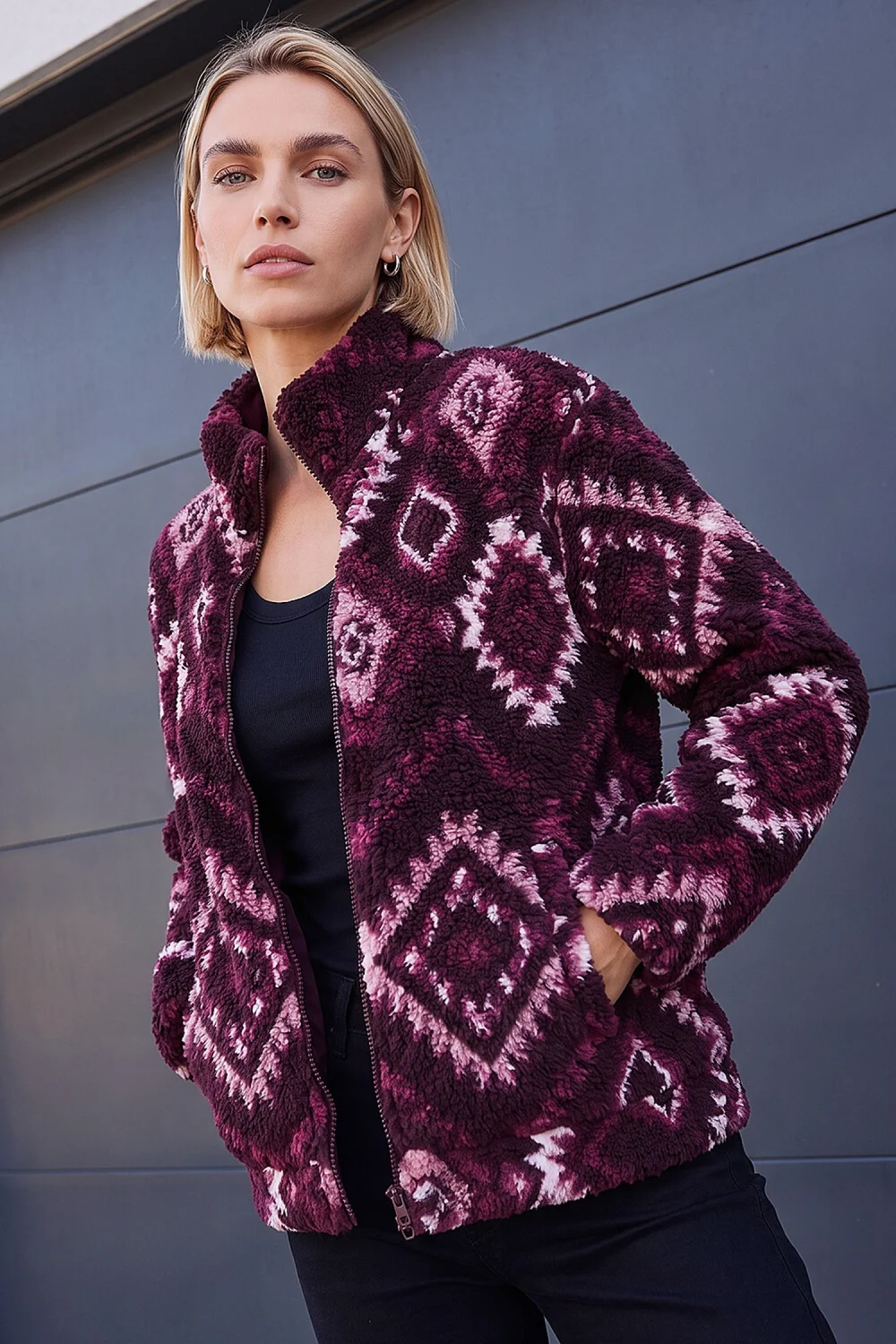 Roman Wine Aztec Zip Fleece Jacket - 18 Image 2