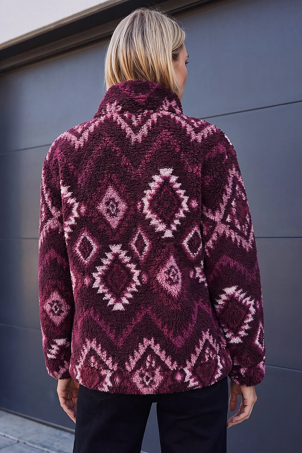 Roman Wine Aztec Zip Fleece Jacket - 18 Image 4