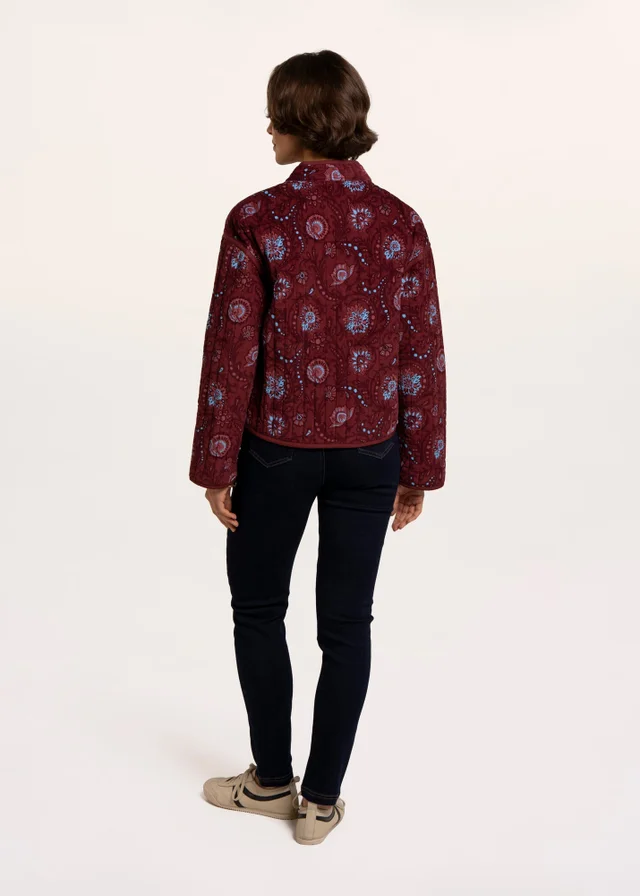 Brakeburn Burgundy Plum Printed Quilted Zip Front Jacket