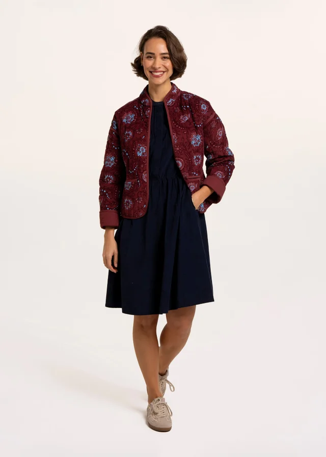 Brakeburn Burgundy Plum Printed Quilted Zip Front Jacket