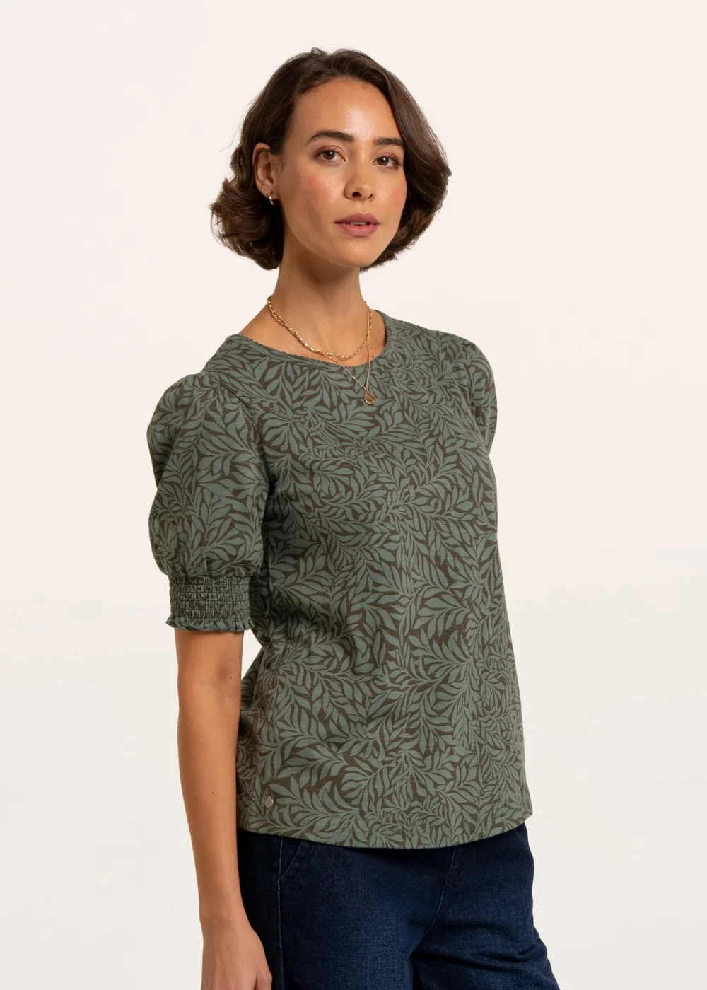 Brakeburn Green Barbe Printed Smocking Cuff Detail T-Shirt - 18 Image 3