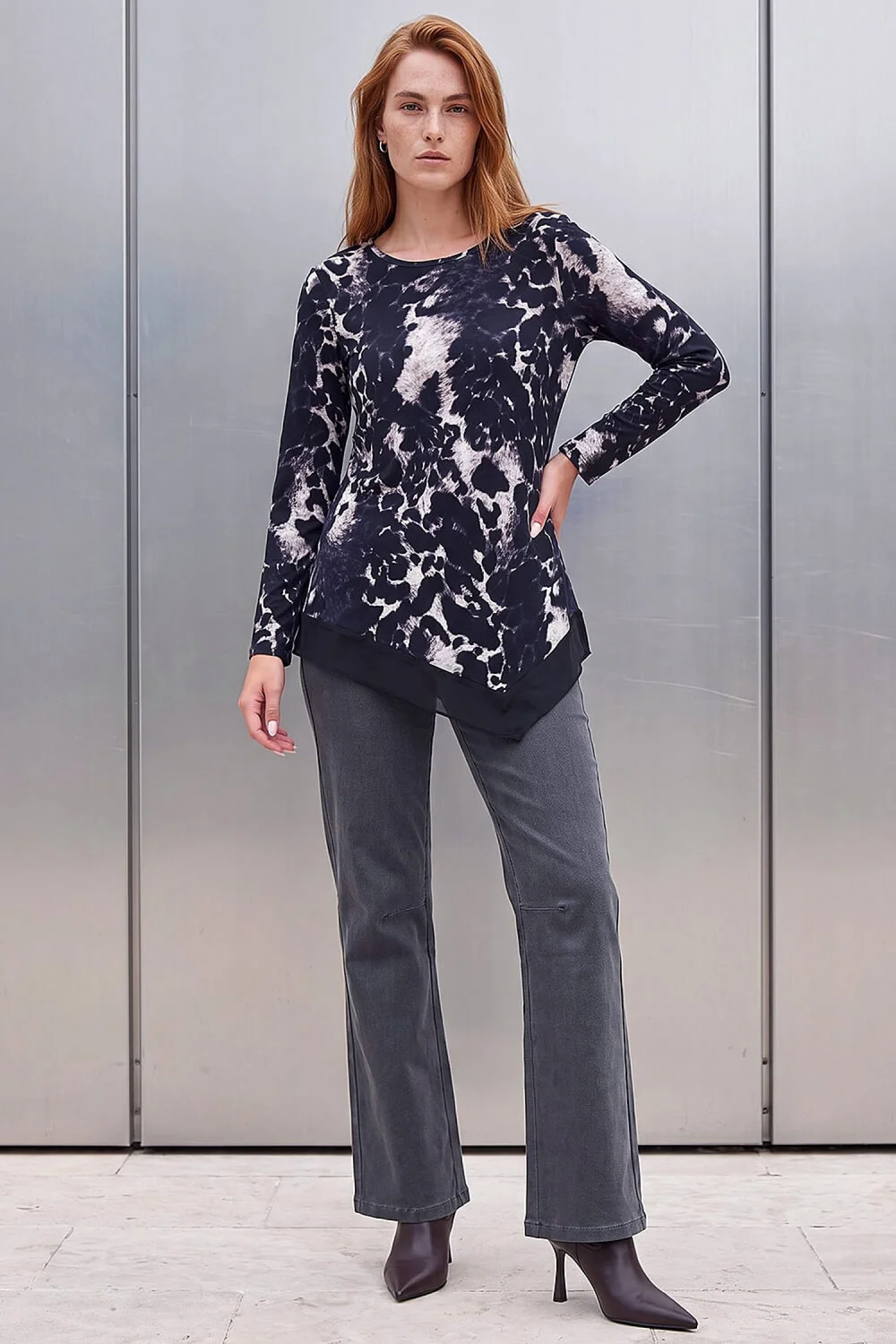 Roman Black Animal Print Chiffon Hem Top - 20 Image 3