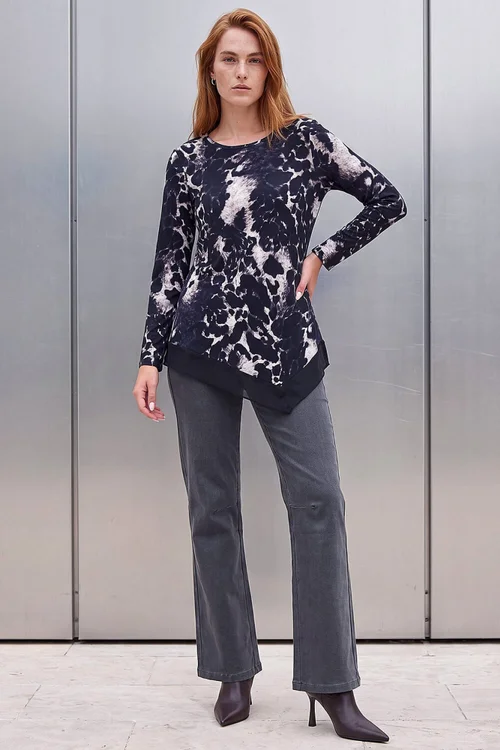 Roman Black Animal Print Chiffon Hem Top - 20 Image 3