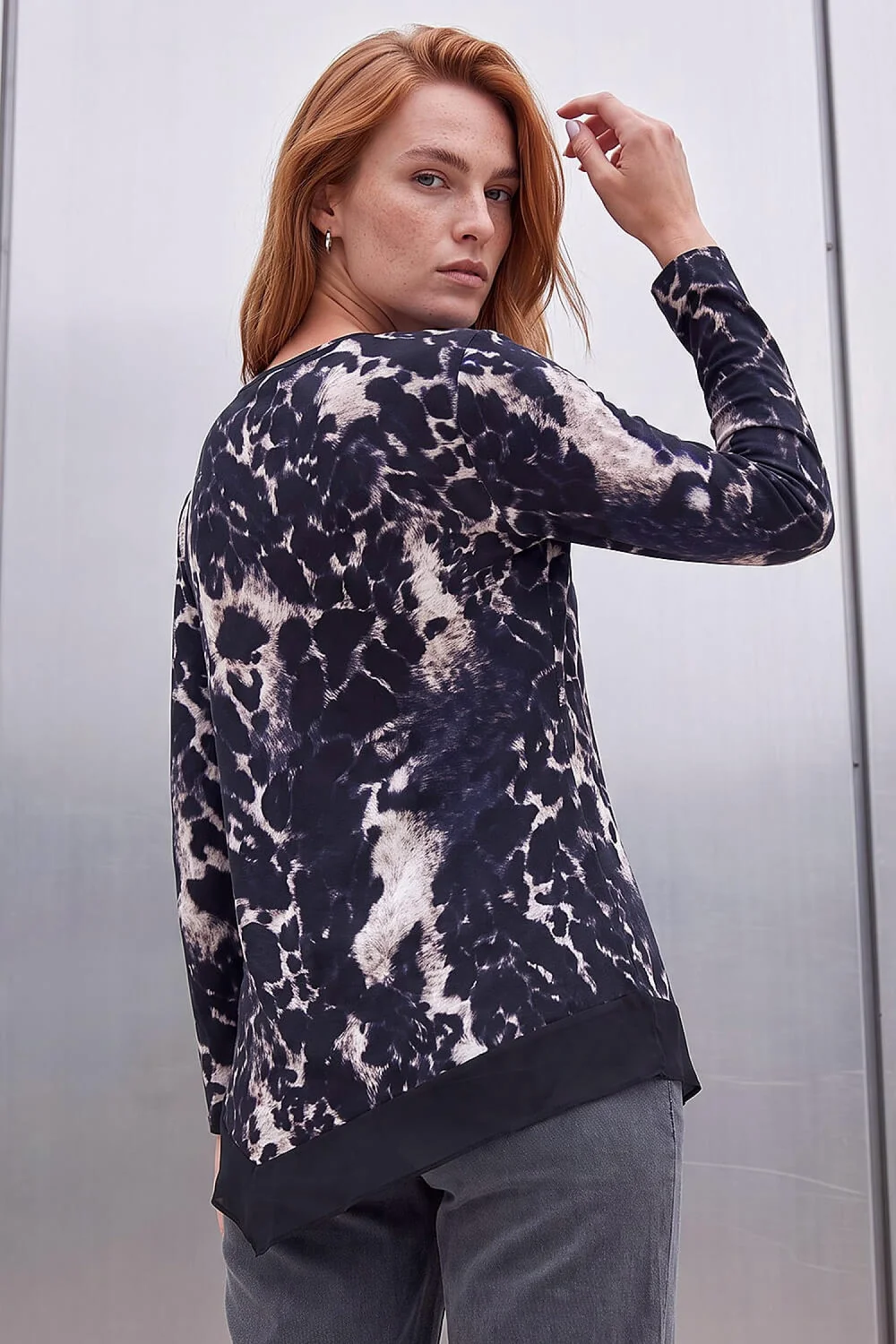 Roman Black Animal Print Chiffon Hem Top - 20 Image 4