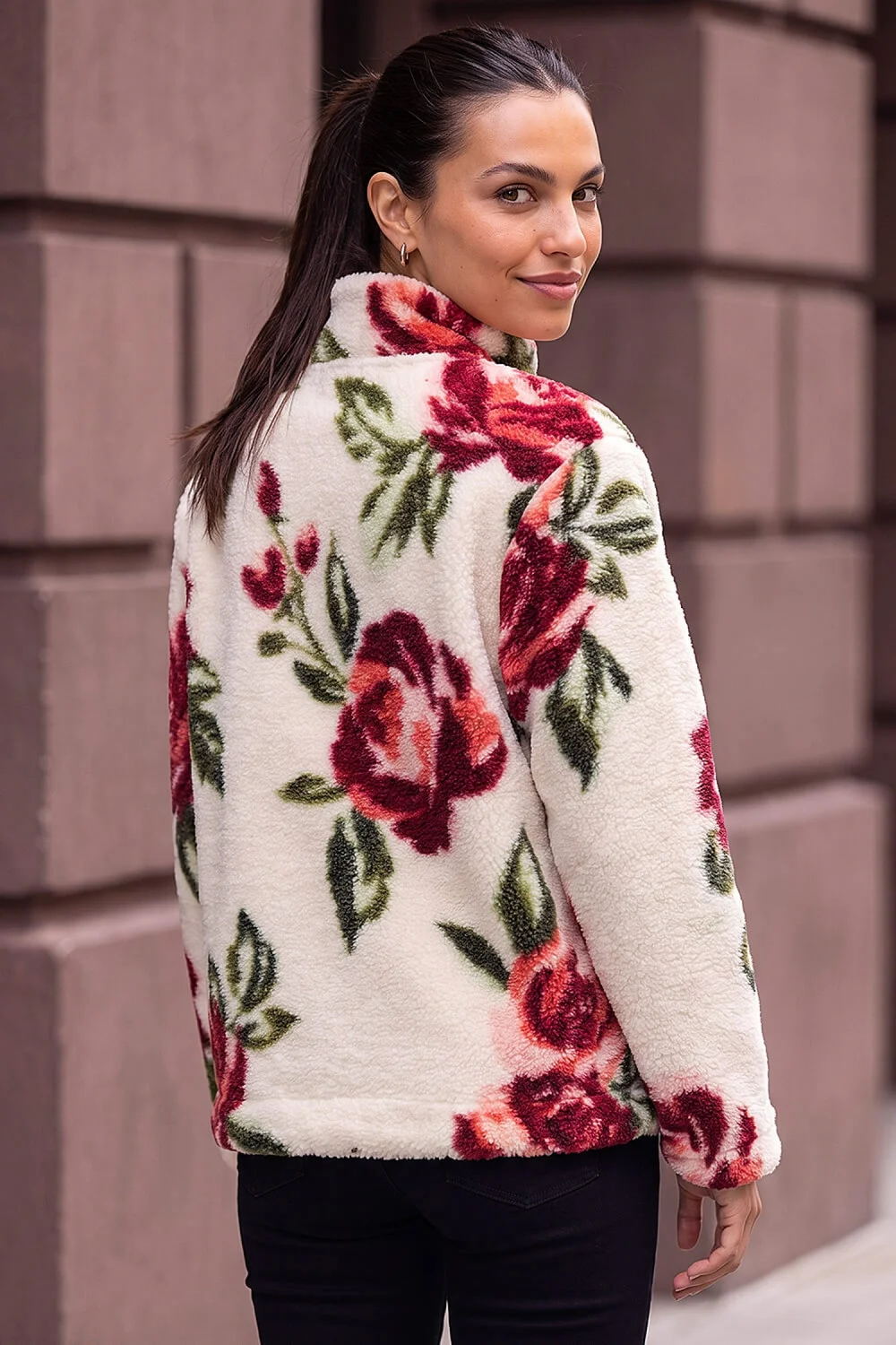 Roman Ivory Rose Print Zip Fleece Jacket - 18 Image 3
