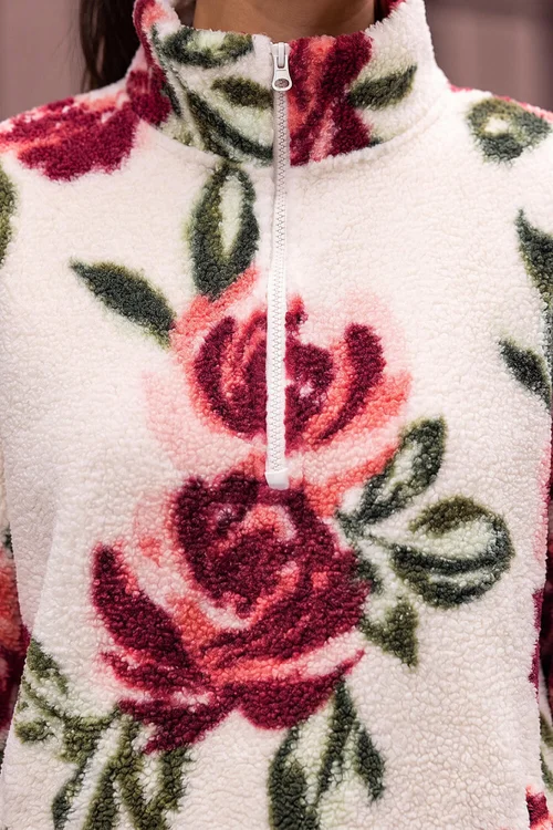 Roman Ivory Rose Print Zip Fleece Jacket - 18 Image 4