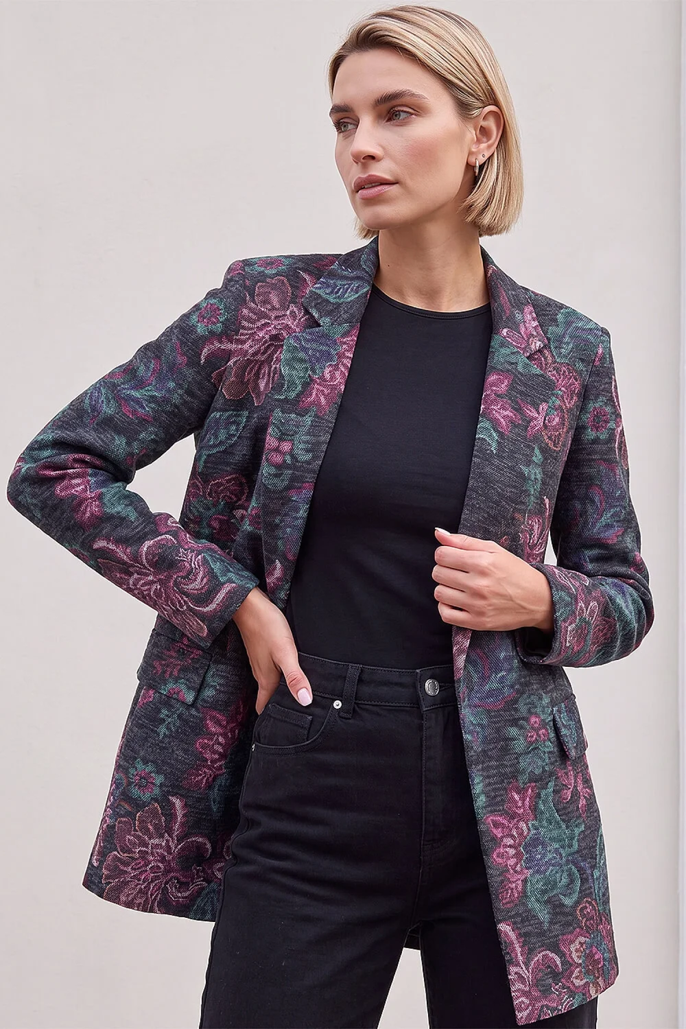 Roman Mauve Floral Edge To Edge Jacket - 10 Image 1
