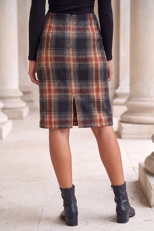 Roman Dark Orange Pocket Check Skirt - 20 Image 3